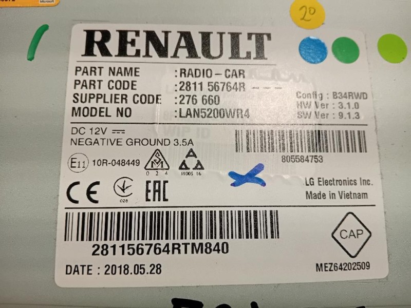 Display Multimediale 281156764R Renault Captur I 2017