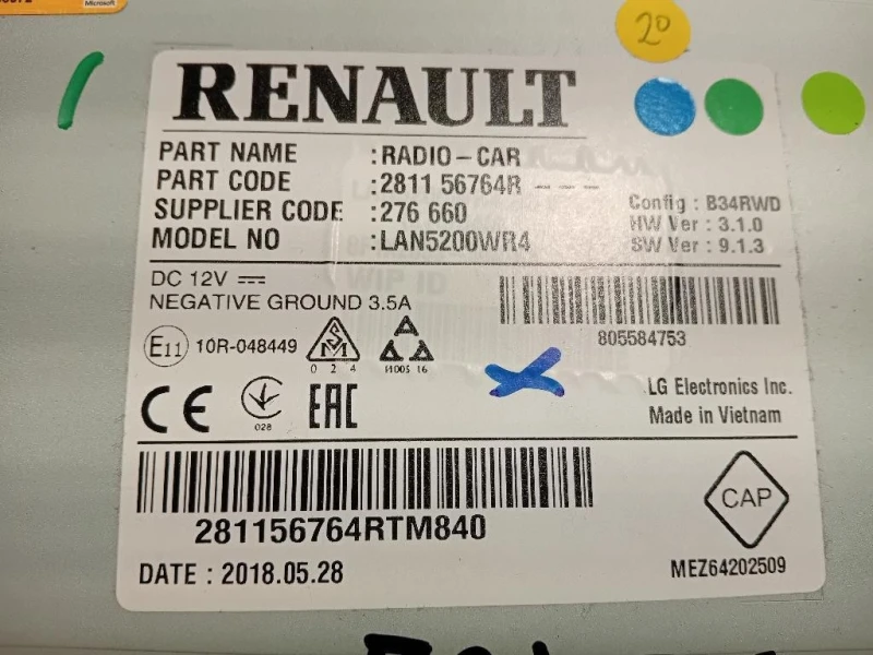 Display Multimediale 281156764R Renault Captur I 2017