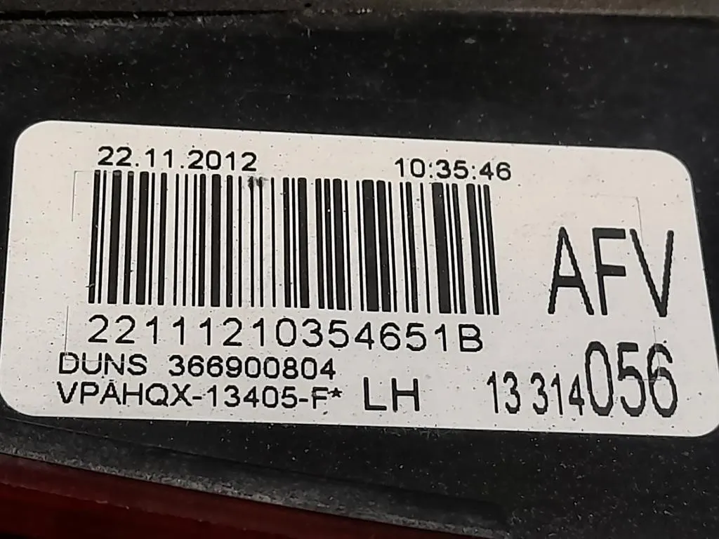 Fanale INT POST SX 13314056 Opel Astra J 2012