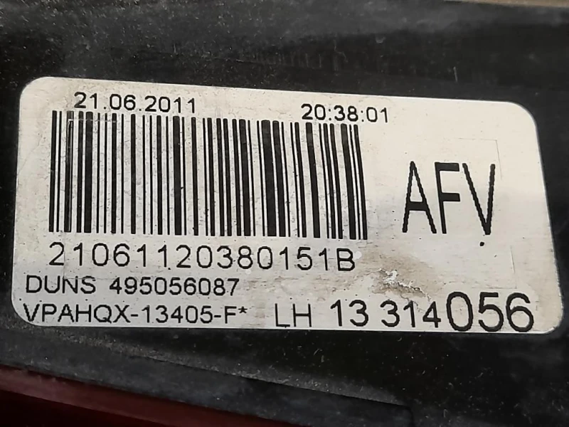 Fanale INT POST SX 13314056 Opel Astra J 2012