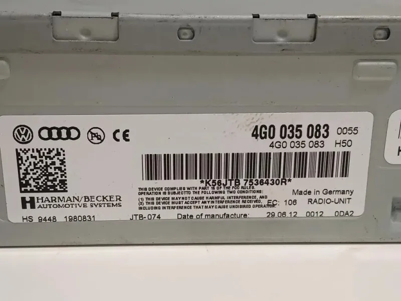 Unità Autoradio 4G0035083 Audi A1 8XA Sportback 2012