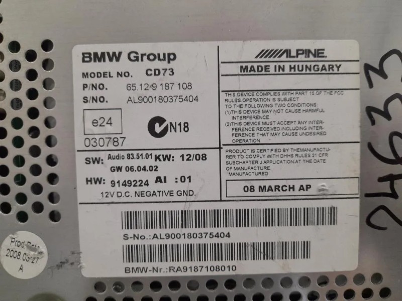 Unità Autoradio 65129187108 Bmw Serie 1 E81 Berlina 2005