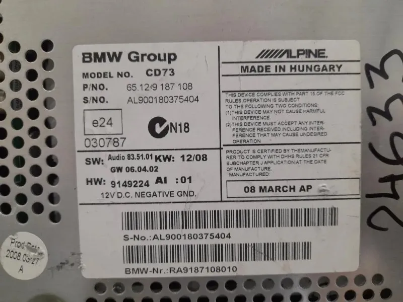 Unità Autoradio 65129187108 Bmw Serie 1 E81 Berlina 2005