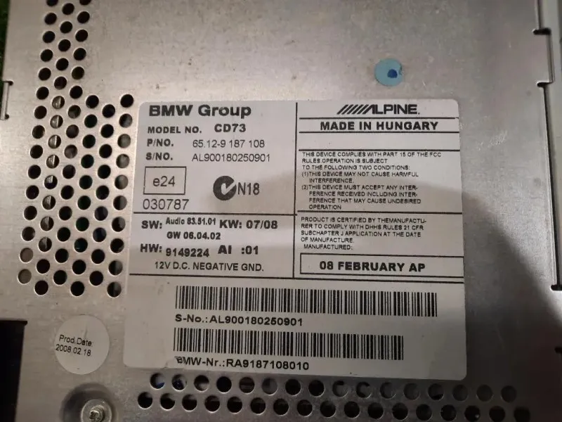 Unità Autoradio 65129187108 Bmw Serie 3 E90 Berlina 2005