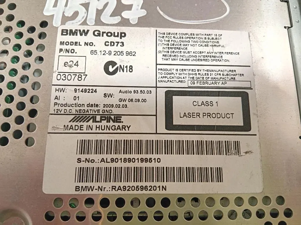 Unità Autoradio 65129205962 Bmw Serie 3 E92 Coupe 2007