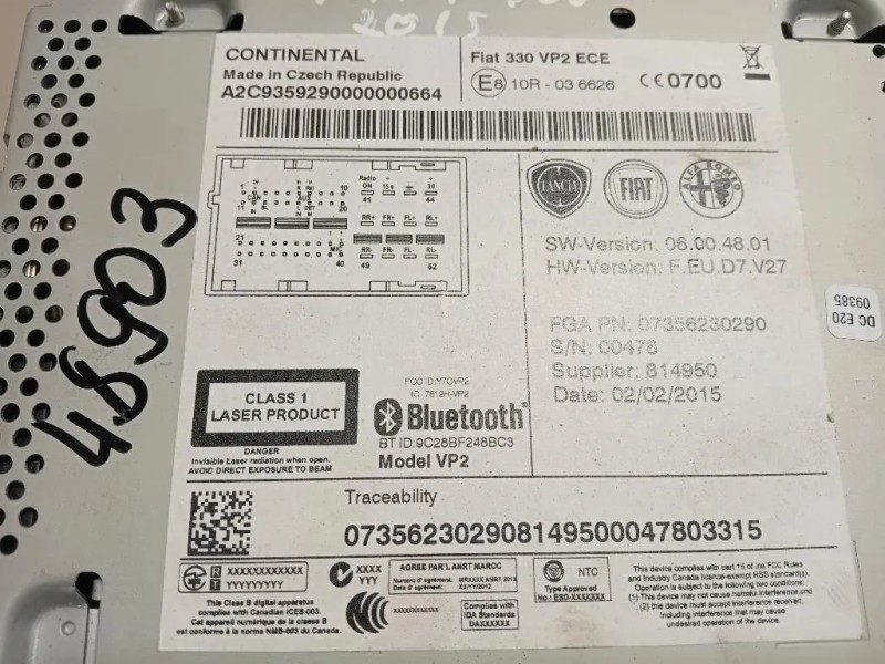 Unità Autoradio 07356230290 Fiat 500L 2013