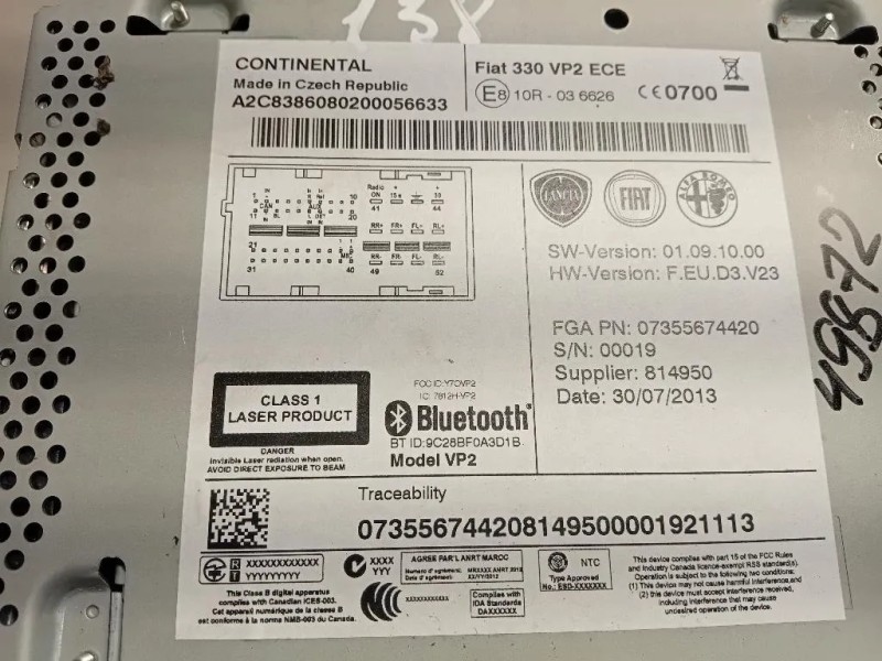 Unità Autoradio 07355674420 Fiat 500L 2013