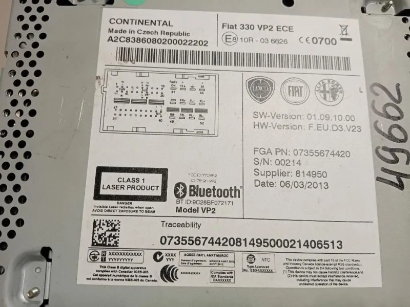 Unità Autoradio 07355674420 Fiat 500L 2013