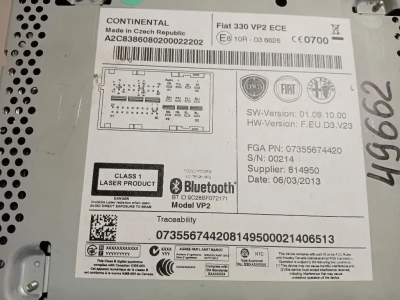 Unità Autoradio 07355674420 Fiat 500L 2013