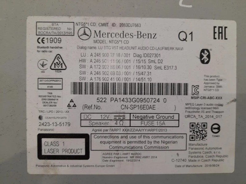 Unità Autoradio A1769024100 Mercedes Classe A W176 2015