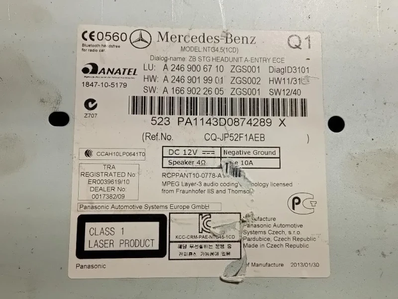 Unità Autoradio A246 901 99 01 Mercedes Classe B W246 2012