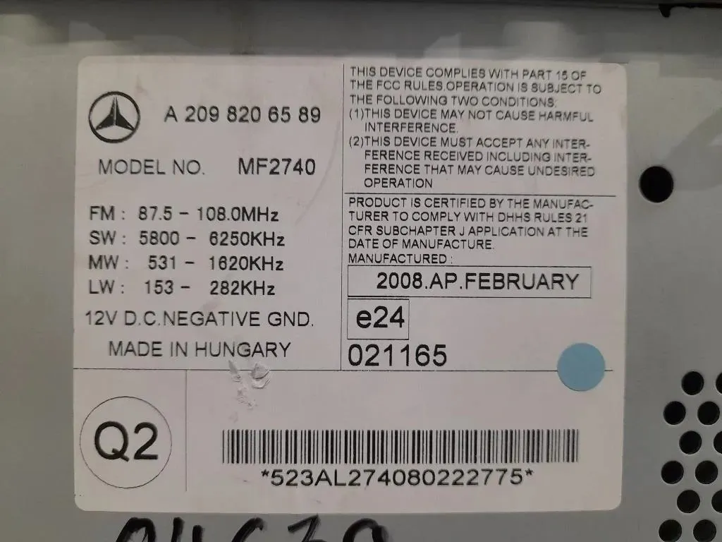 Unità Autoradio A2098206589 Mercedes Classe CLK C209 2003