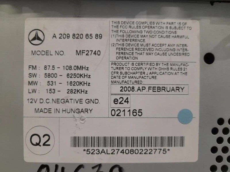 Unità Autoradio A2098206589 Mercedes Classe CLK C209 2003