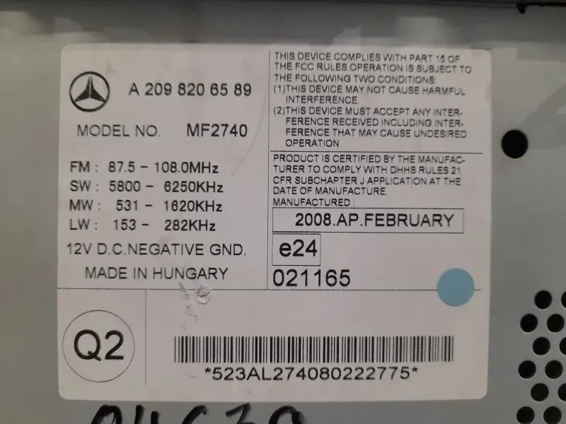 Unità Autoradio A2098206589 Mercedes Classe CLK C209 2003