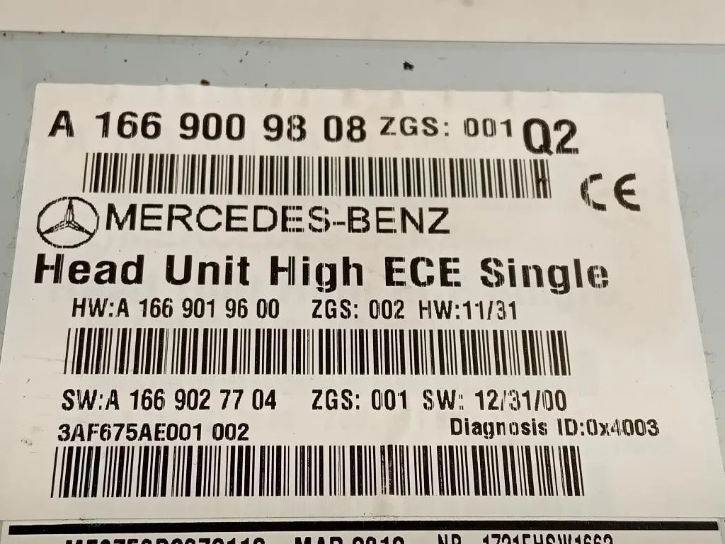 Unità Autoradio A166 900 98 08 NO CODICE SBLOCCO Mercedes Classe ML W166 2012