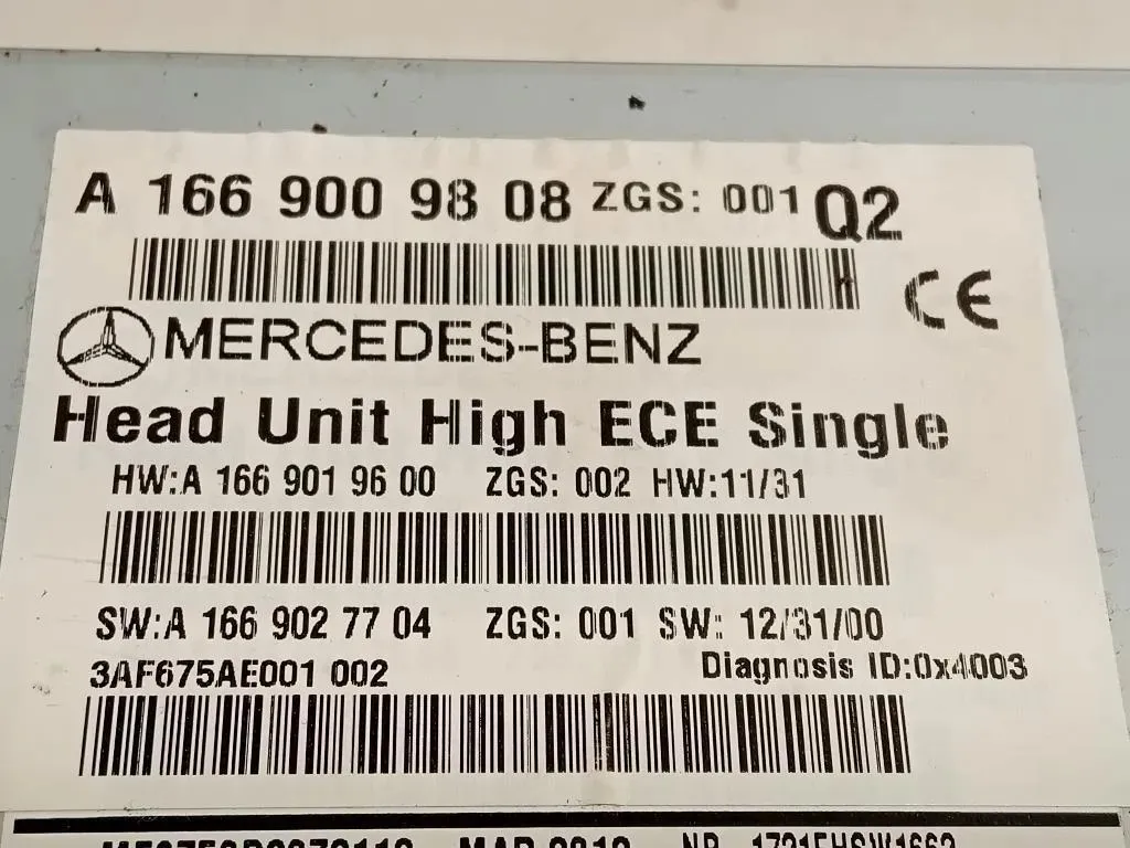 Unità Autoradio A166 900 98 08 NO CODICE SBLOCCO Mercedes Classe ML W166 2012
