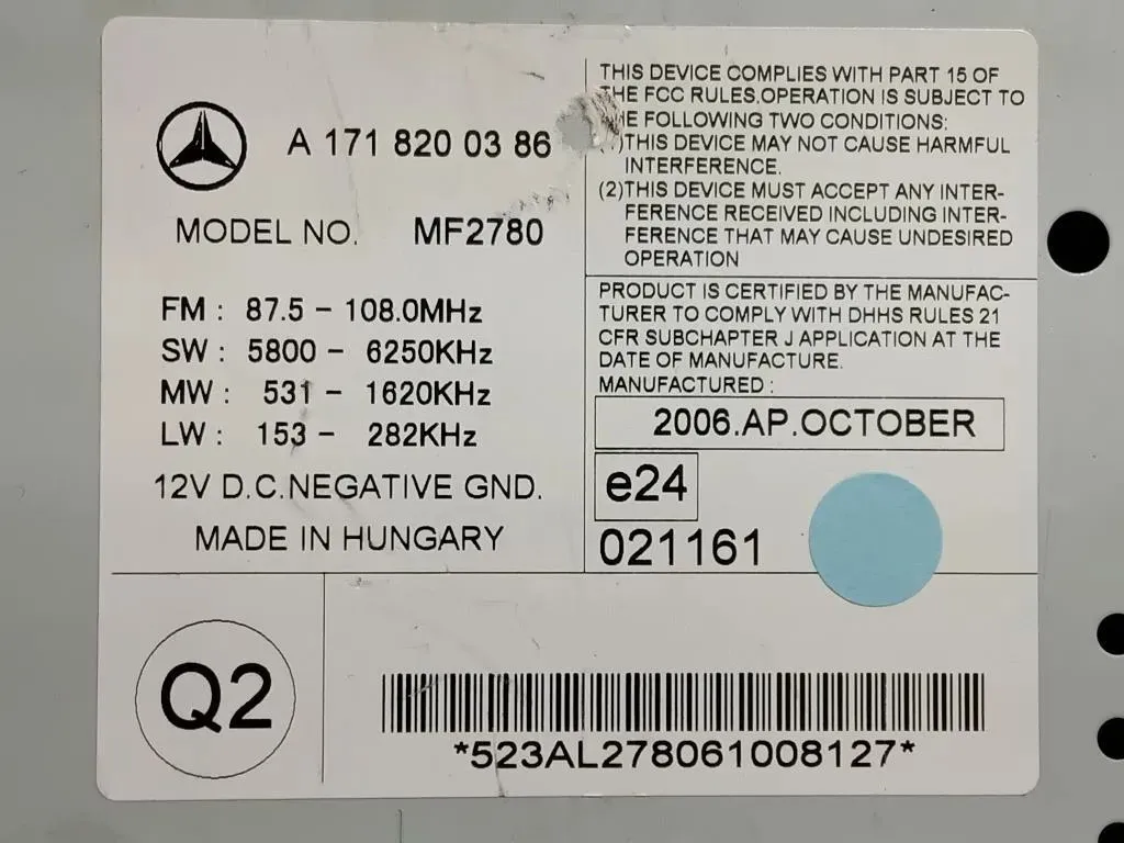 Unità Autoradio A1718200386 Mercedes Classe SLK R171 2004