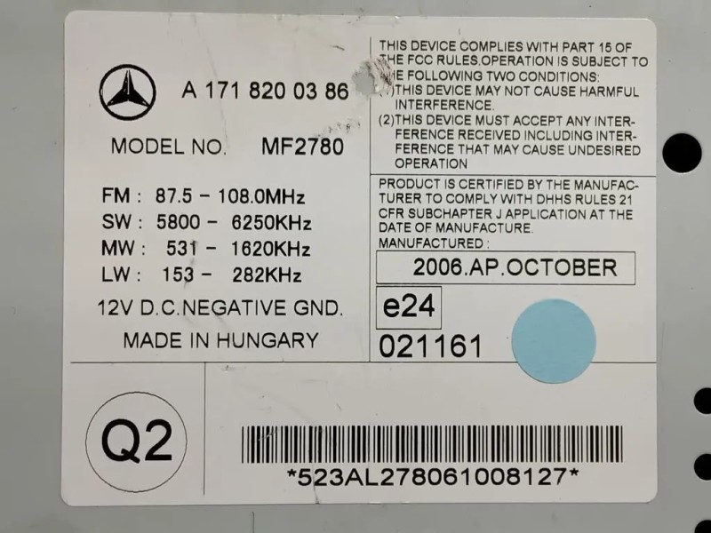 Unità Autoradio A1718200386 Mercedes Classe SLK R171 2004