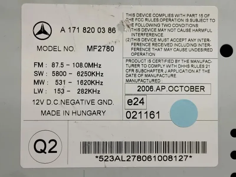 Unità Autoradio A1718200386 Mercedes Classe SLK R171 2004