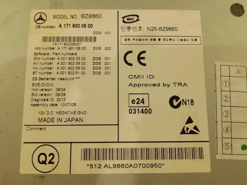 Unità Autoradio A1719000600 Mercedes Classe SLK R171 2008