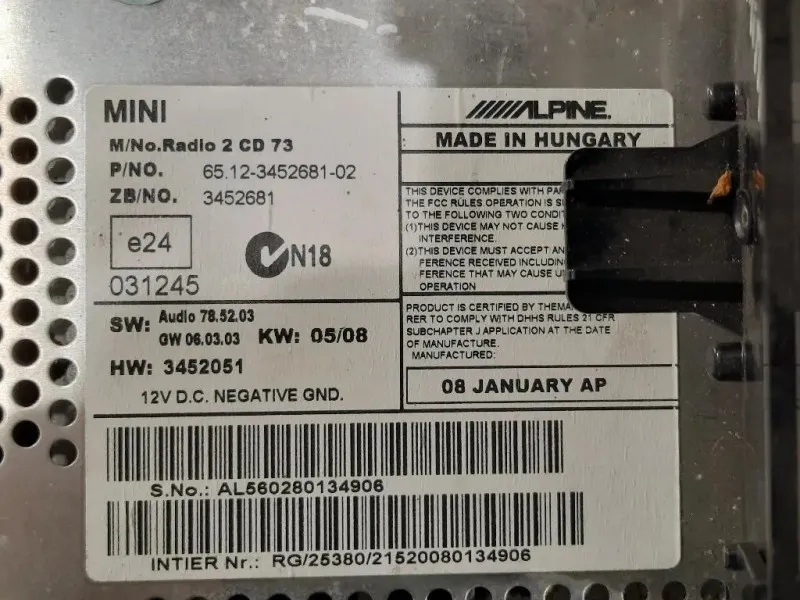 Unità Autoradio 3452681-02 Mini MINI Cooper R56 2007