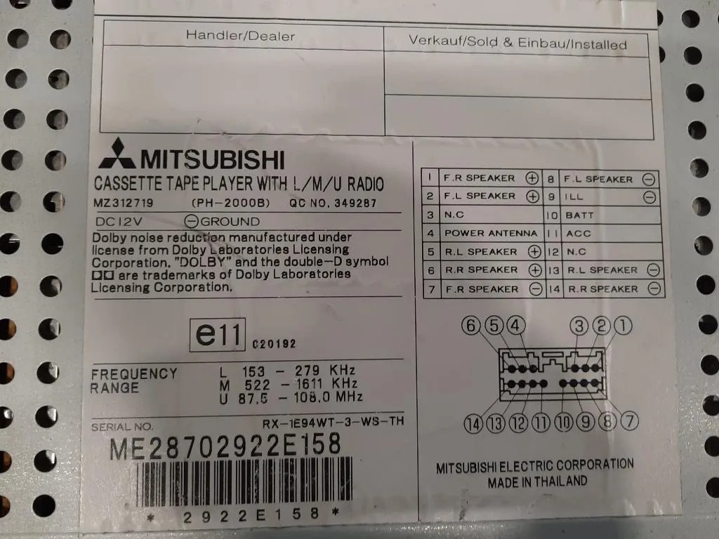 Unità Autoradio MZ312719 Mitsubishi Pajero III 2000