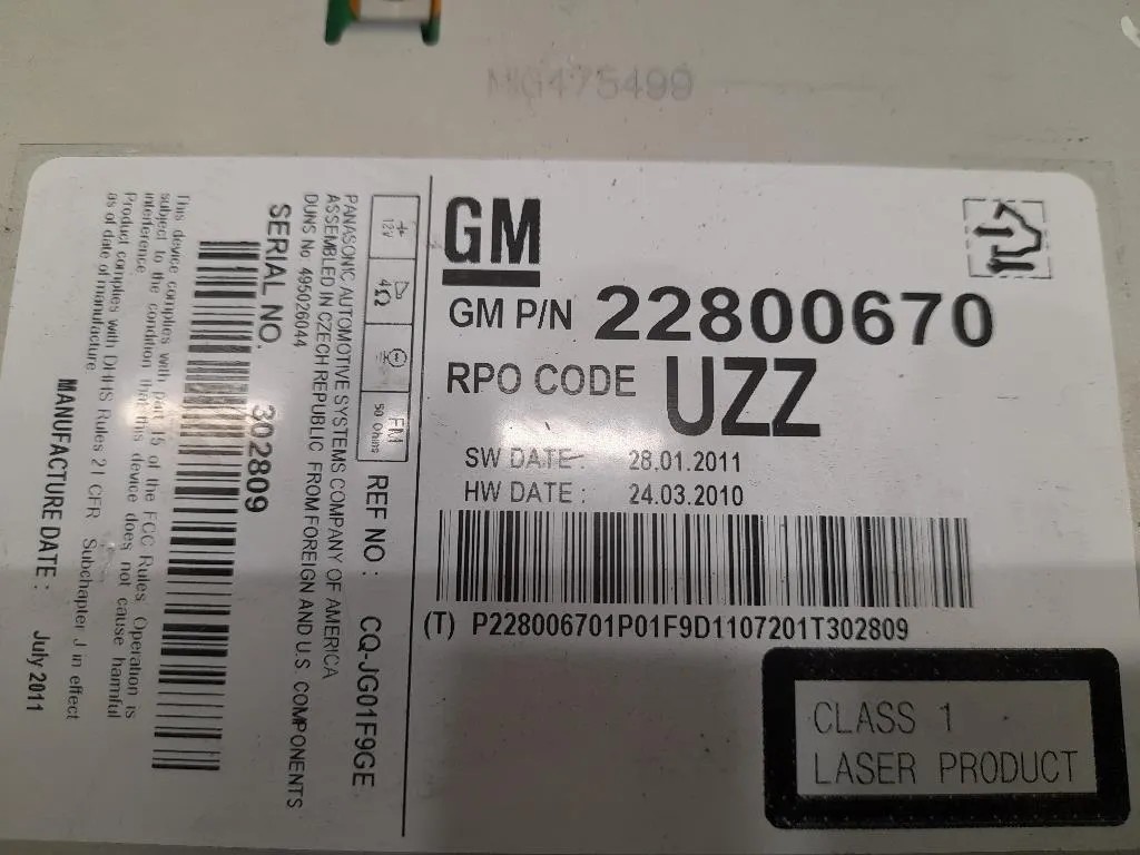 Unità Autoradio 22800670 Opel Astra J 2010