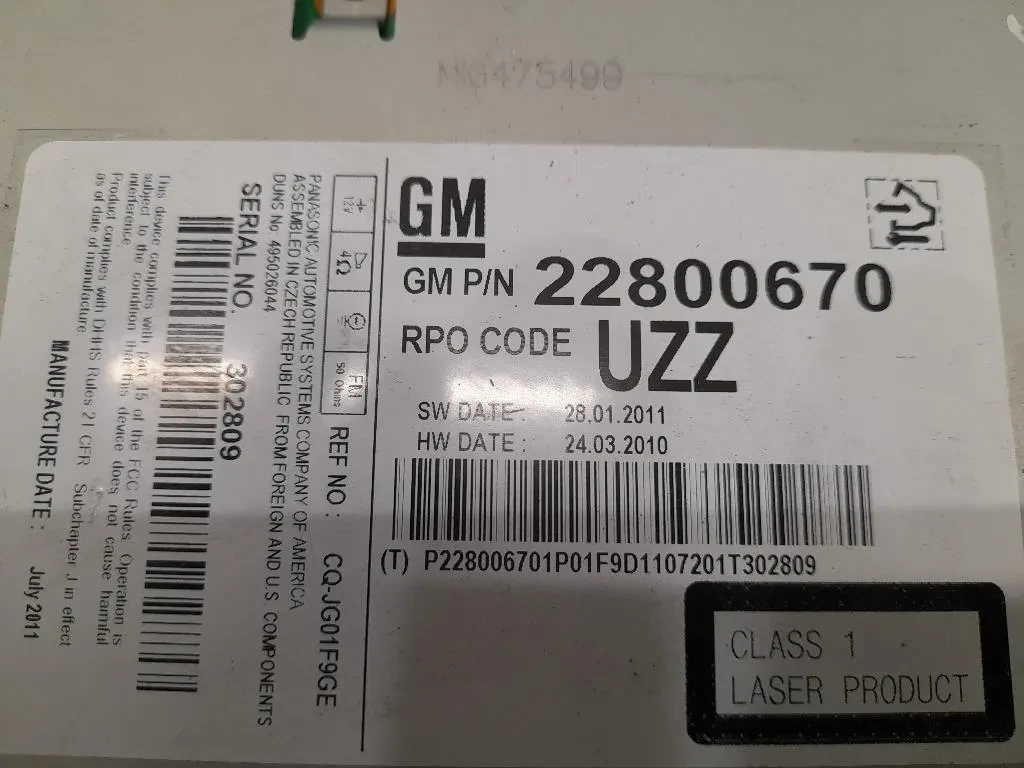 Unità Autoradio 22800670 Opel Astra J 2010