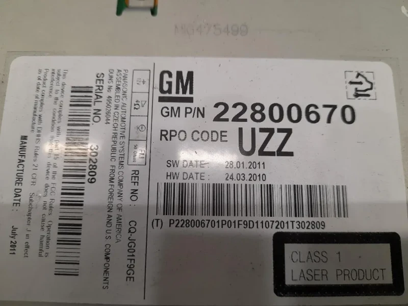 Unità Autoradio 22800670 Opel Astra J 2010