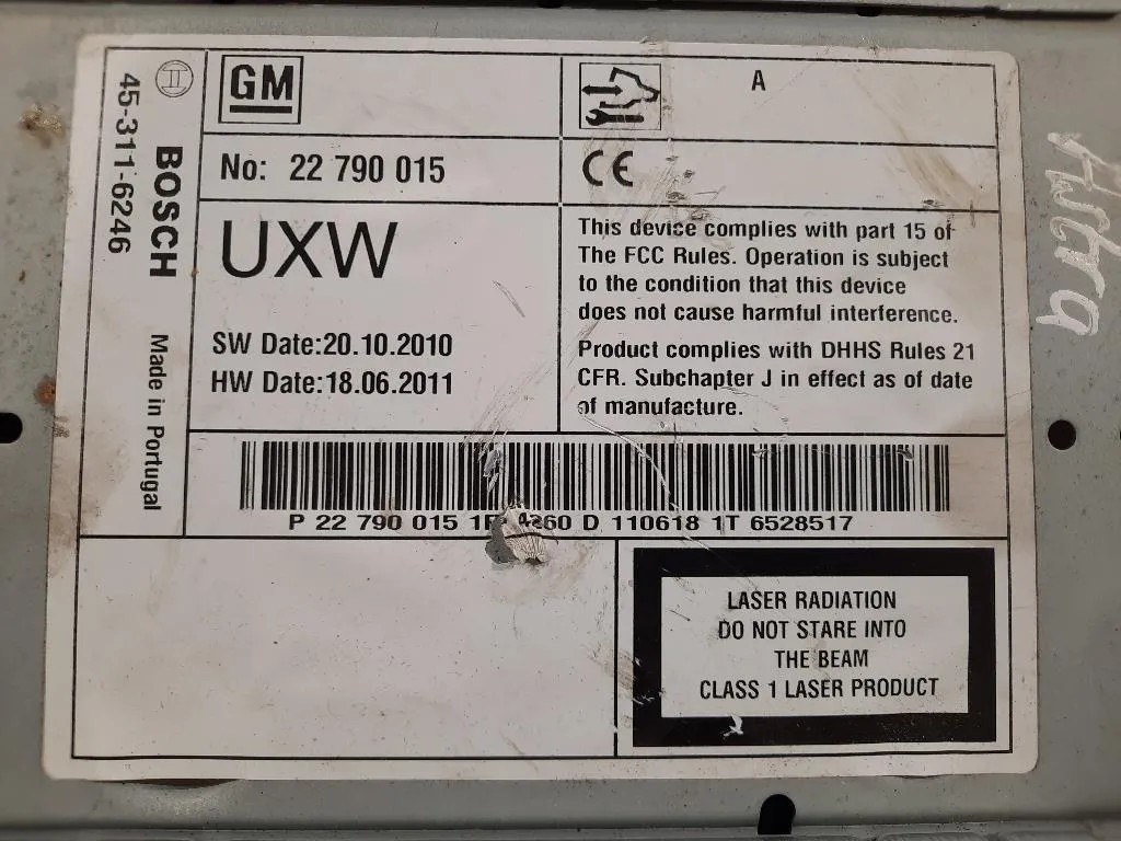 Unità Autoradio 22 790 015 Opel Astra J 2012