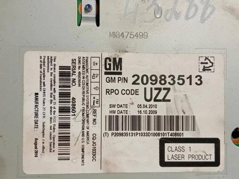 Unità Autoradio 20983513 Opel Astra J 2012