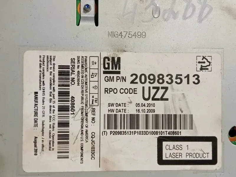 Unità Autoradio 20983513 Opel Astra J 2012