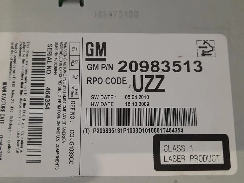 Unità Autoradio M1G475497 Opel Insignia A 2009