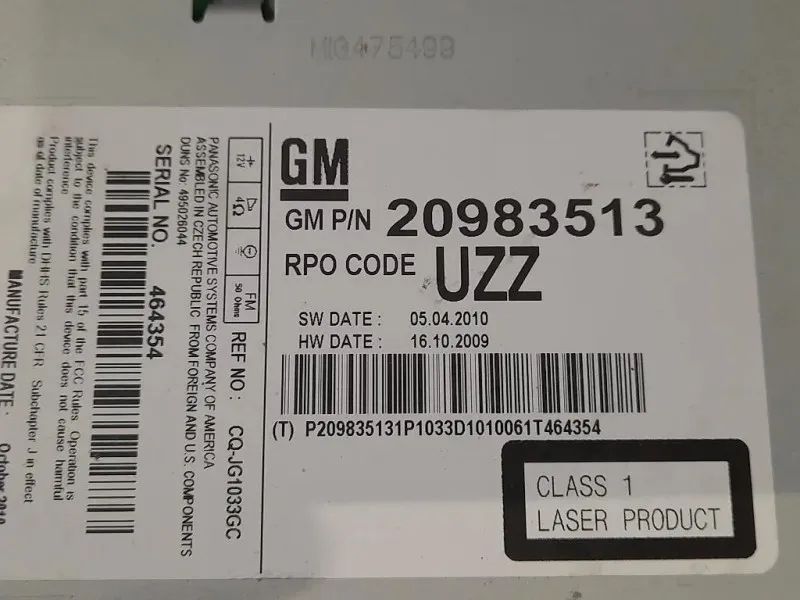 Unità Autoradio M1G475497 Opel Insignia A 2009