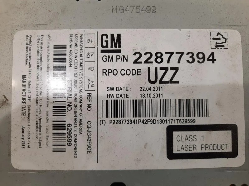 Unità Autoradio 22877394 Opel Meriva B 2010