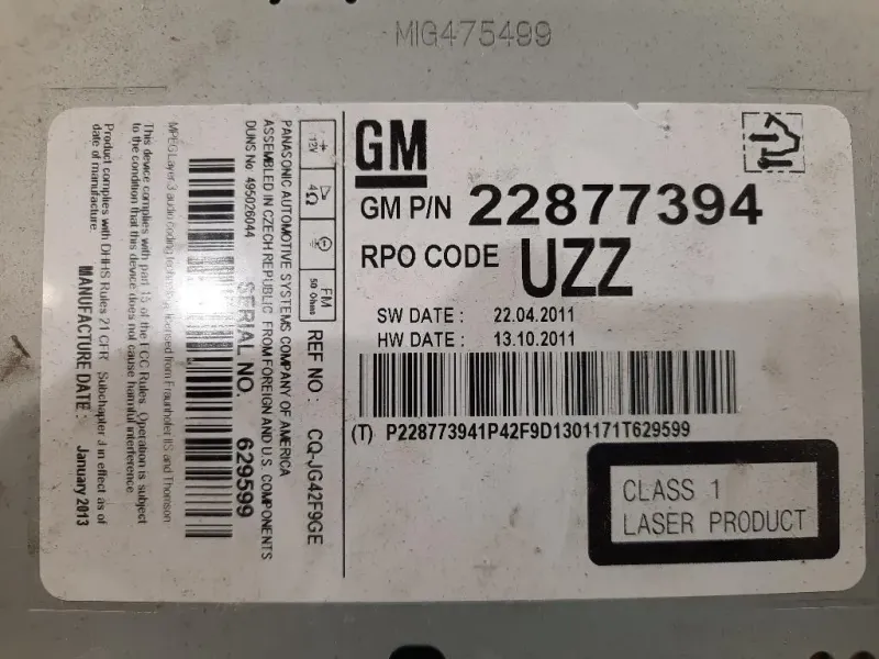 Unità Autoradio 22877394 Opel Meriva B 2010