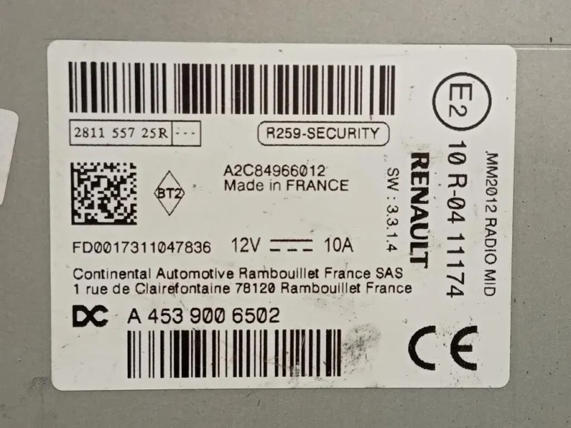 Unità Autoradio 106887 10 Smart Fortwo Cabrio 453 2015