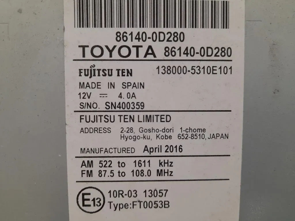 Unità Autoradio 861400D280 Toyota Yaris IV 2014