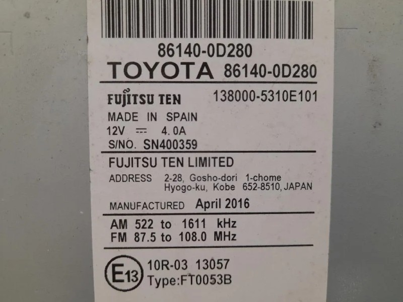 Unità Autoradio 861400D280 Toyota Yaris IV 2014