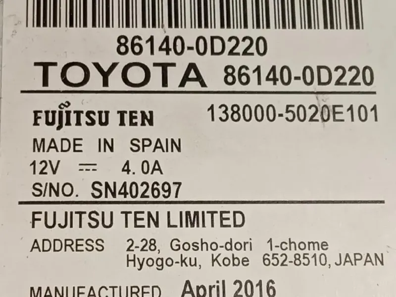 Unità Autoradio 86140-0D220 GPS NAVI Toyota Yaris IV 2017