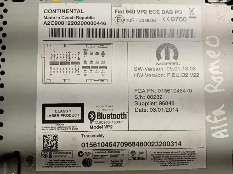 Unita DI Comando Multimediale 01561046470 Alfa Romeo Giulietta 2013