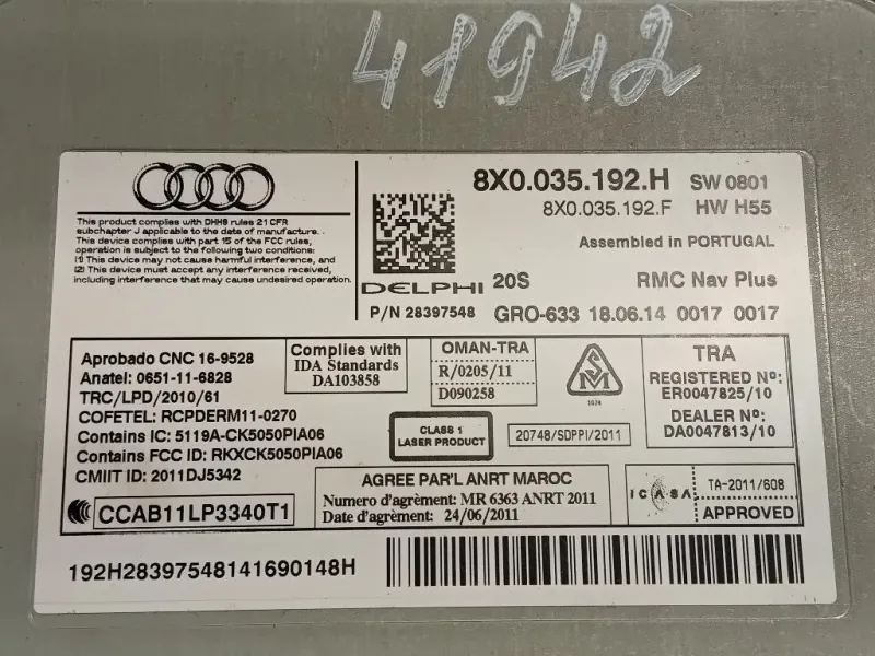 Unita DI Comando Multimediale 8X0 035 192 H Audi A1 8XA Sportback 2012