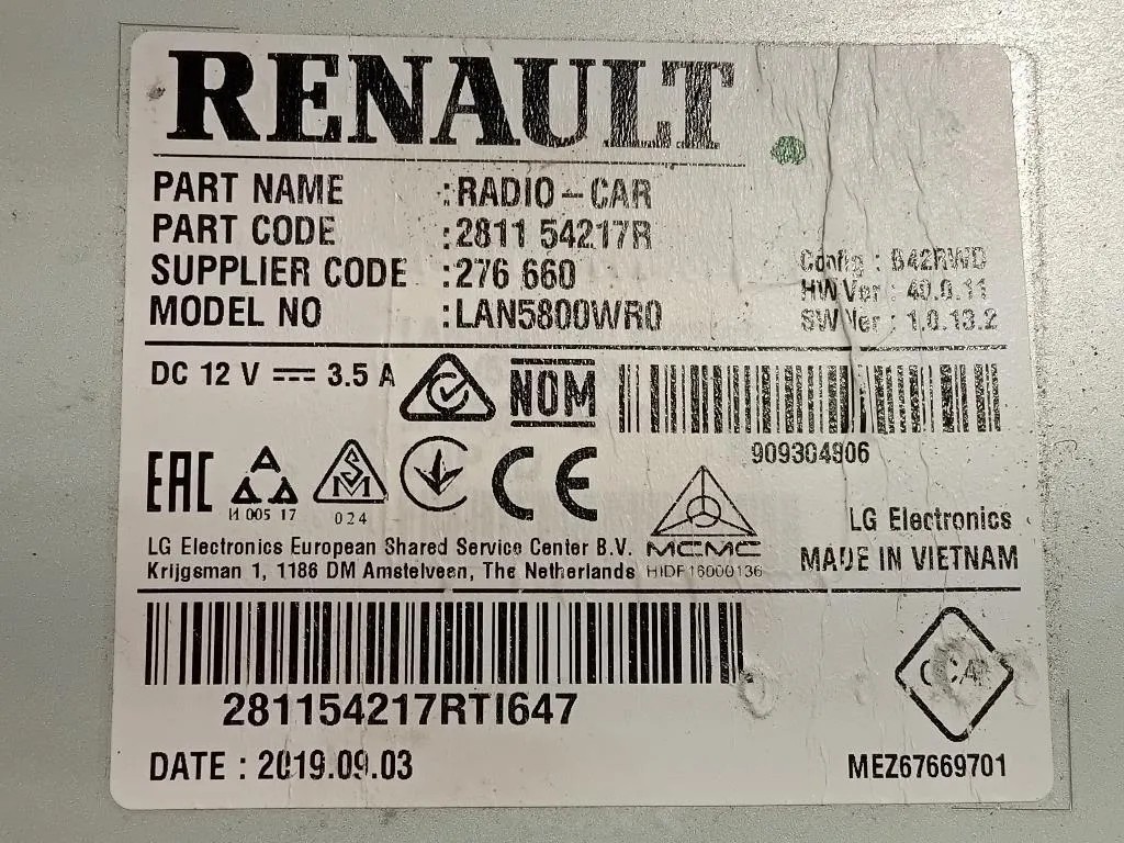 Unita DI Comando Multimediale 281154217R Dacia Duster II 2018