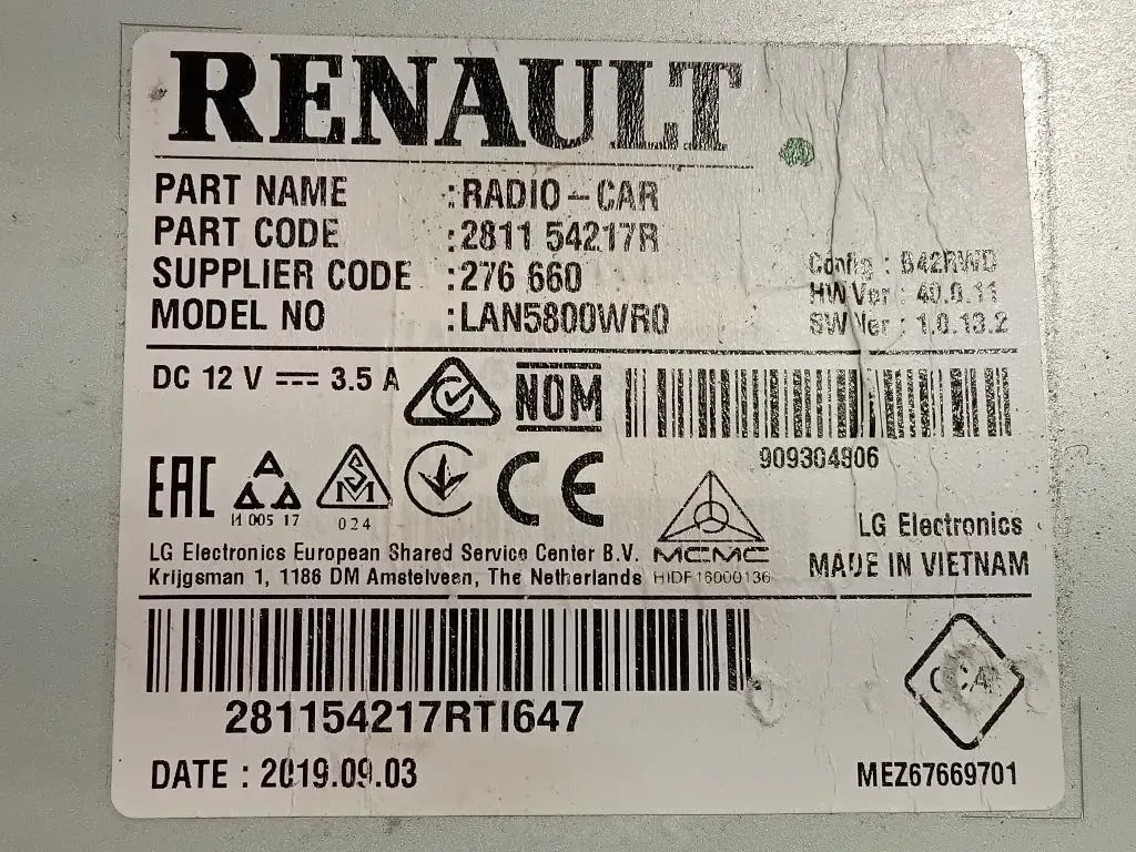 Unita DI Comando Multimediale 281154217R Dacia Duster II 2018