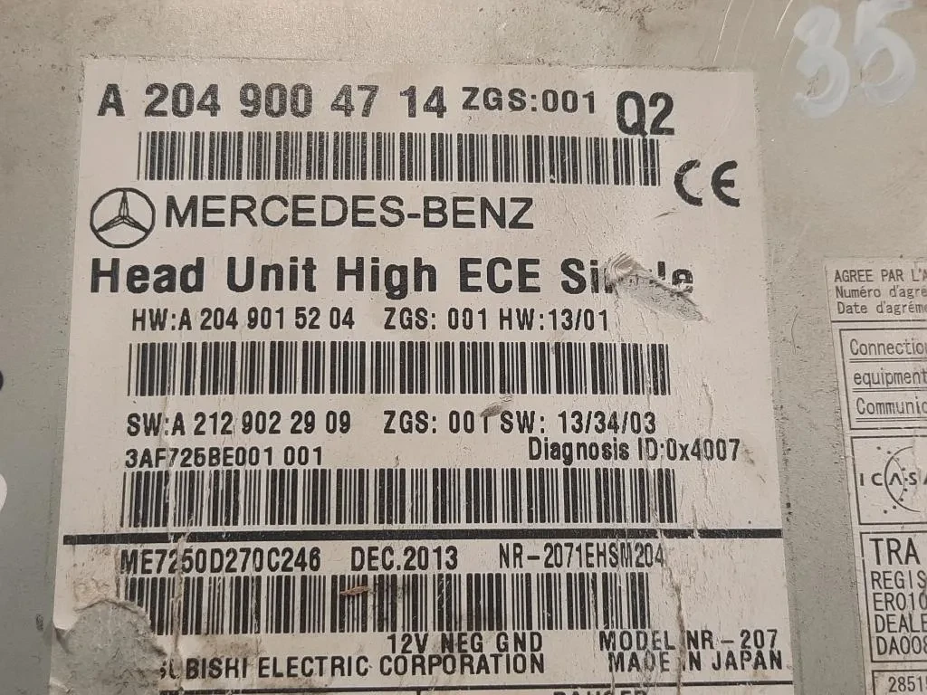 Unita DI Comando Multimediale A2049004714 Mercedes Classe C W204 2007