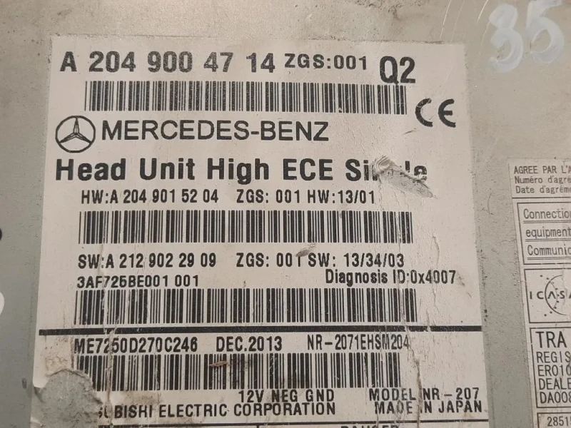 Unita DI Comando Multimediale A2049004714 Mercedes Classe C W204 2007
