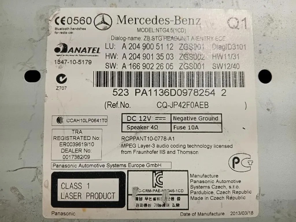 Unita DI Comando Multimediale A204 900 51 12 Mercedes Classe C W205 2014