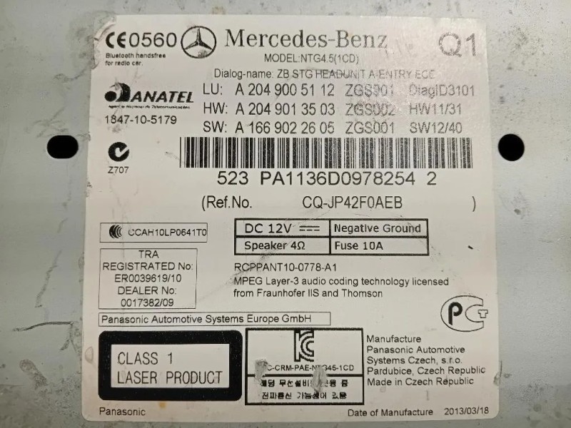 Unita DI Comando Multimediale A204 900 51 12 Mercedes Classe C W205 2014