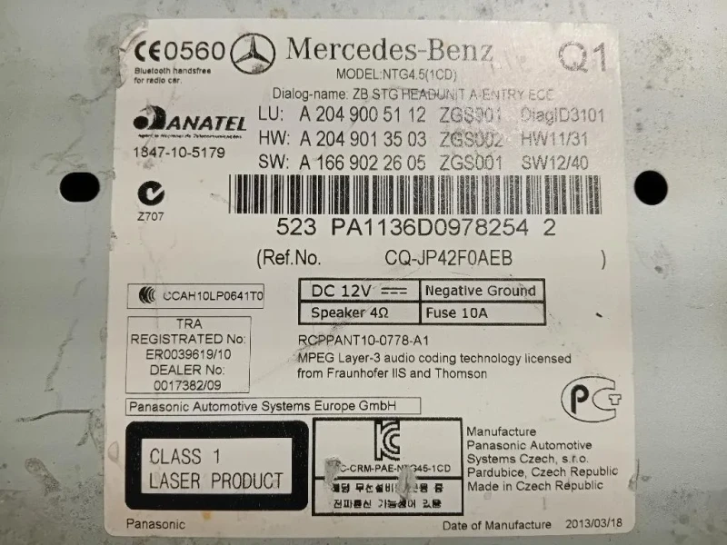 Unita DI Comando Multimediale A204 900 51 12 Mercedes Classe C W205 2014