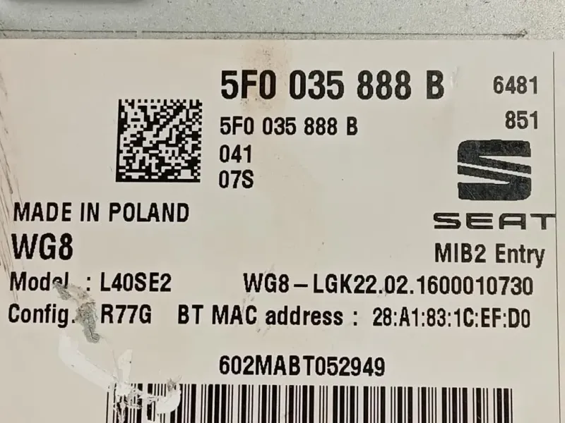 Unita DI Comando Multimediale 5F0 035 888 B Seat Toledo KG3 2013